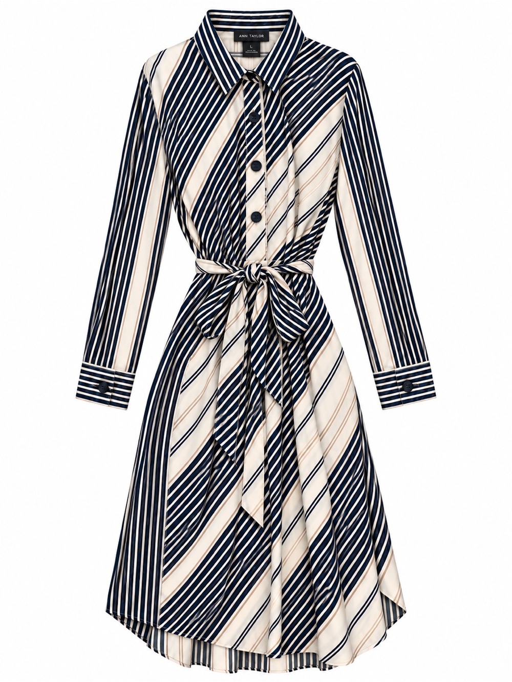 Ann Taylor Striped Belted Midi Shirt Dress